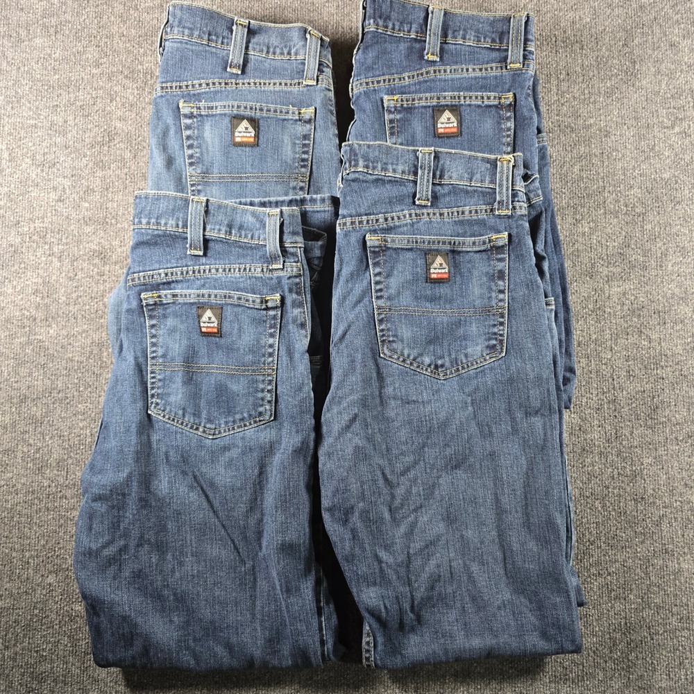 Lot of 4 Bulwark FR Flame Resistant Men Jeans 36x32 Blue Denim CAT2 NFPA 2112